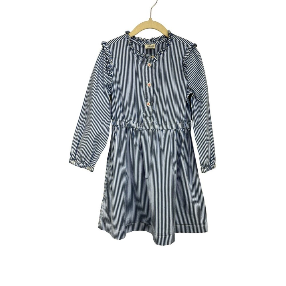 Crewcuts Blue White Vertical Striped Long Sleeve Dress Ruffled Sleeve Girls 7